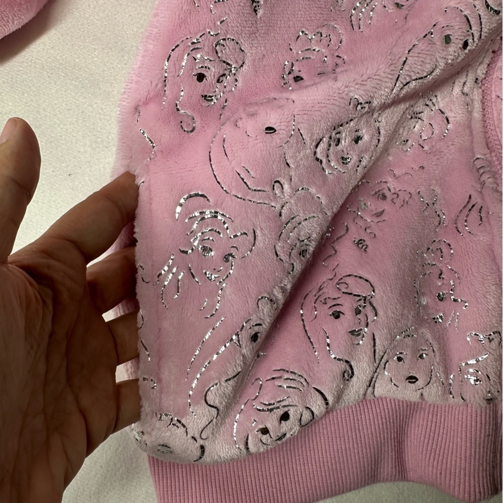 Disney Princess Pink Sherpa Zip Hoodie Girls Size 6 Cozy Glitter Jacket - Picture 8 of 9